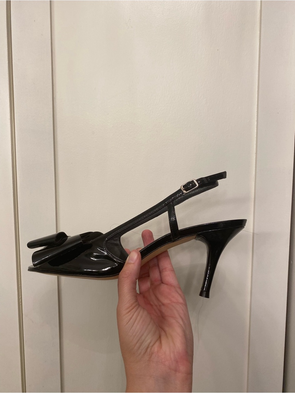 Stuart Weitzman Black Patent Slingback Heel with Bow